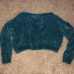 Emerald green chenille crop top sweater